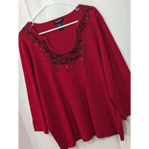 NWOT! SPENSE WOMAN! ROUGE RED BLACK BEADED SCOOP SWEATER! SZ 2X